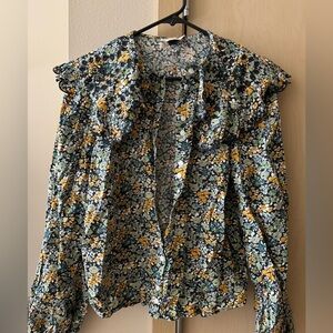 Worn once. Long sleeve blouse with beautiful detailed collar. 100% cotton.